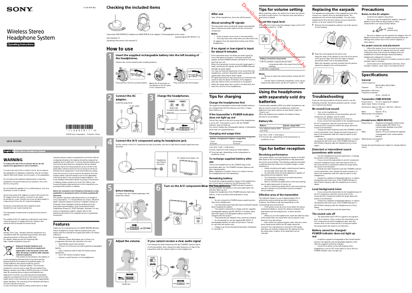 Page n°1 - Manuel utilisateur Sony MDR-RF811