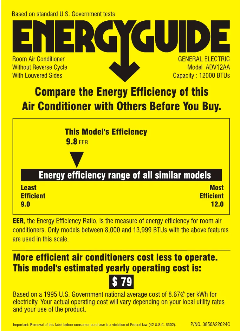 Página 1 del manual Etiqueta energética GE ADV12AA