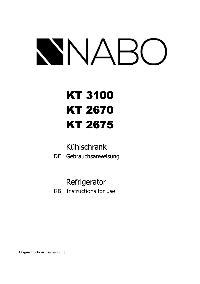 Page 1 de la notice Manuel utilisateur Nabo KT 3100