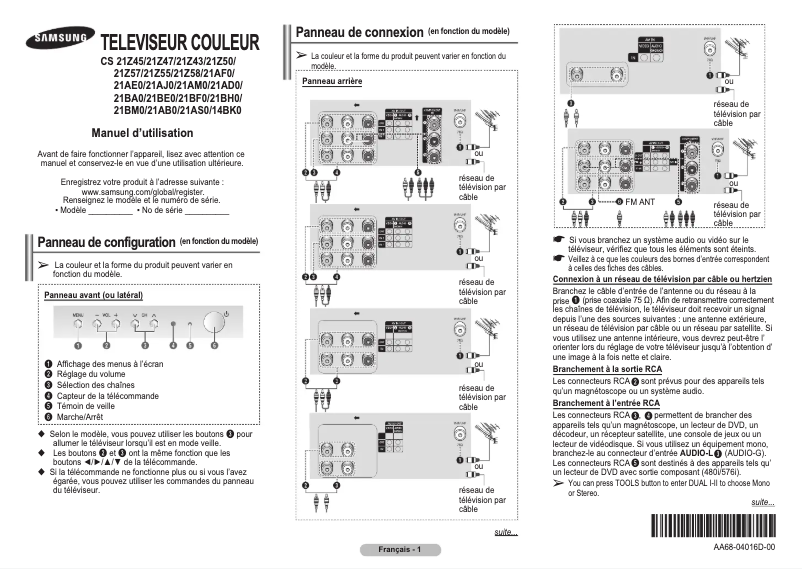 Page 1 de la notice Manuel utilisateur Samsung CS21B850FL