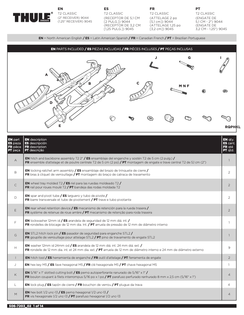 Página 1 del manual Manual de usuario Thule T2 Classic 9045