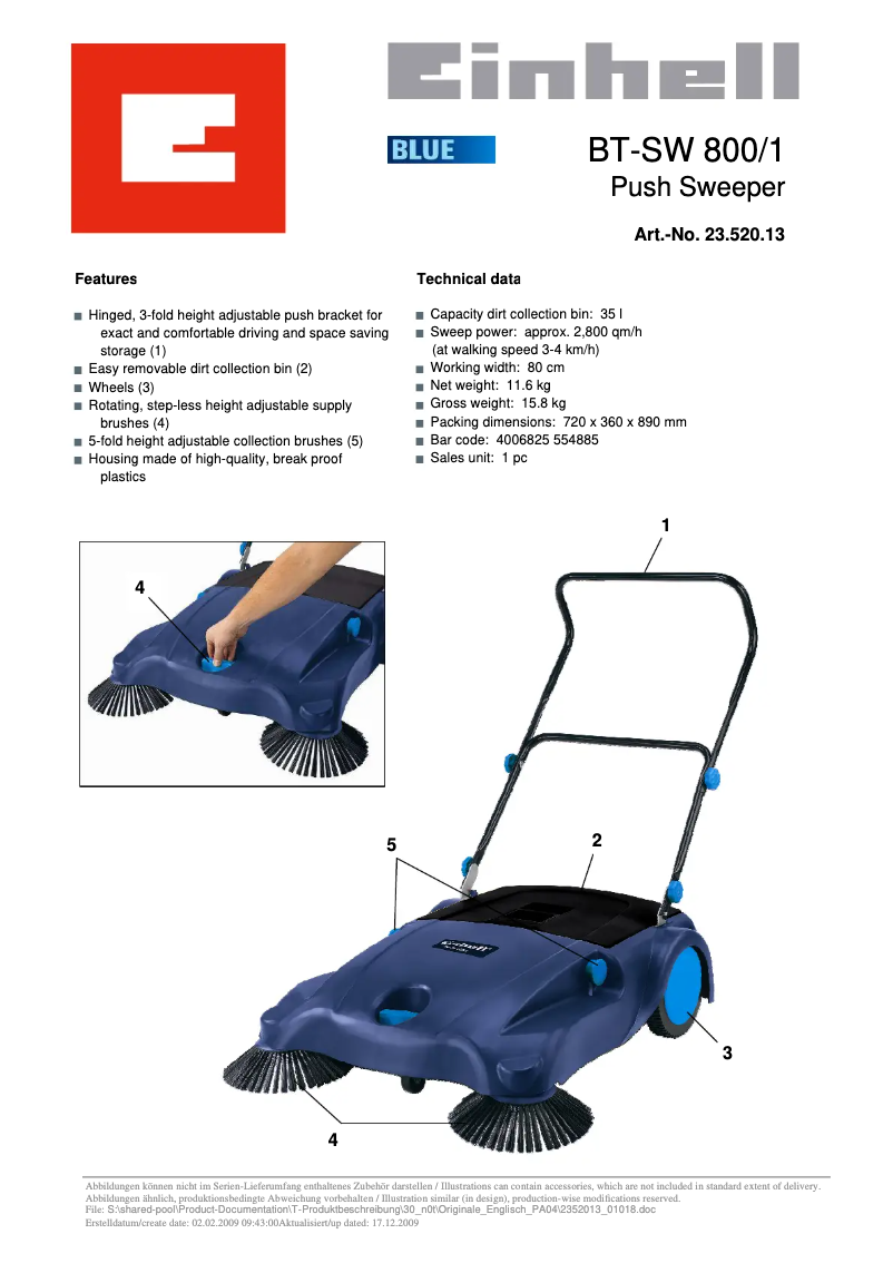 Page 1 de la notice Manuel utilisateur Einhell BT-SW 800/1