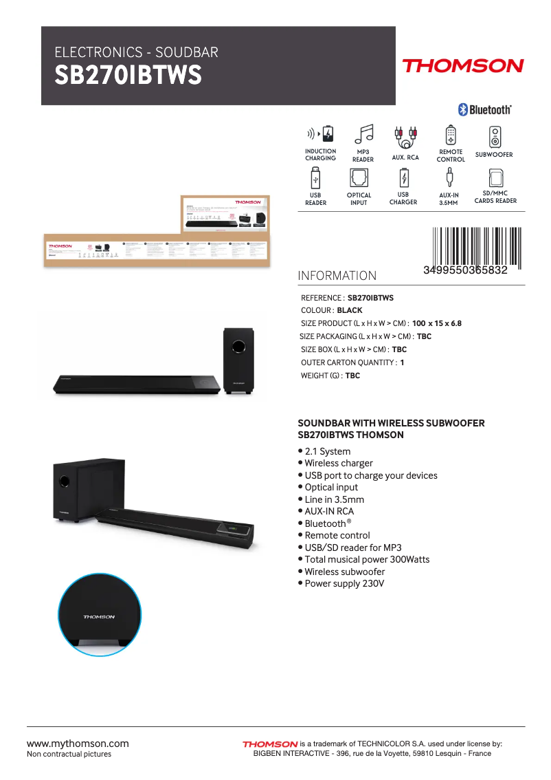 Page 1 de la notice Manuel utilisateur Thomson SB270IBTWS