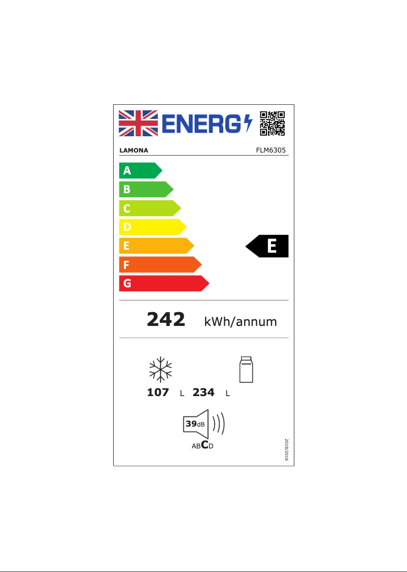 Page 1 de la notice Label énergétique Lamona FLM6305
