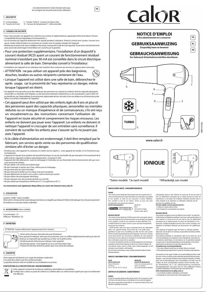 Page 1 de la notice Manuel utilisateur Calor Expertise Pro CV7720CO