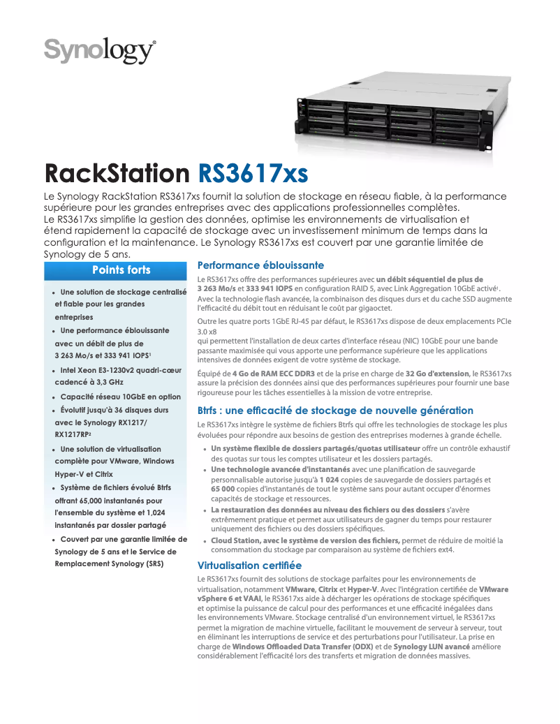 Image de la première page du manuel de l'appareil RackStation RS3617xs