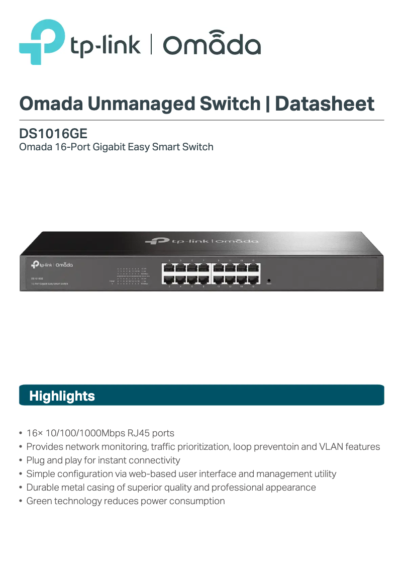 Image de la première page du manuel de l'appareil Omada DS1016GE