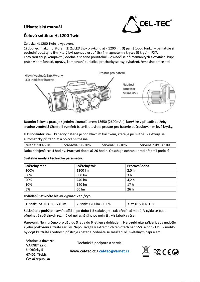 Page n°1 - Manuel utilisateur CEL-TEC HL1200 Twin