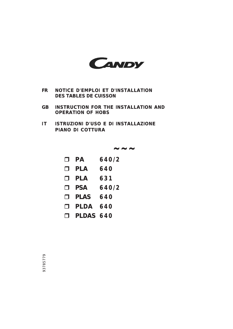 Page n°1 - Manuel utilisateur Candy PC PLDA640 X