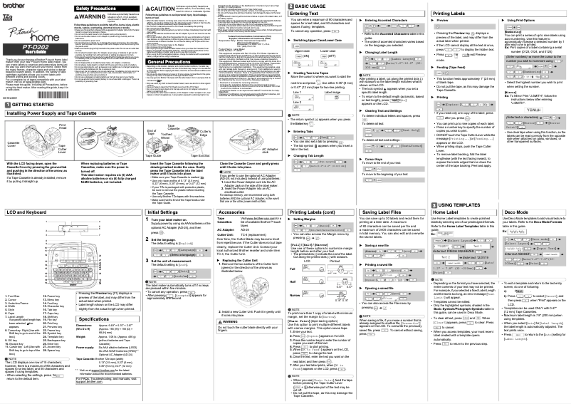 Image de la première page du manuel de l'appareil P-touch PT-D202