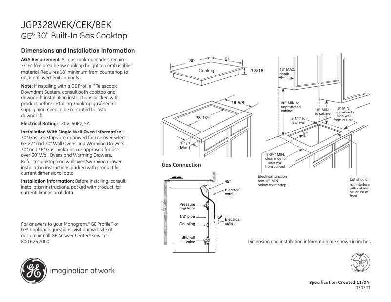 Page n°1 - Fiche technique GE JGP328BEKBB