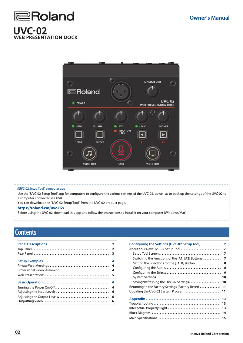 Page n°1 - Manuel utilisateur Roland UVC-02