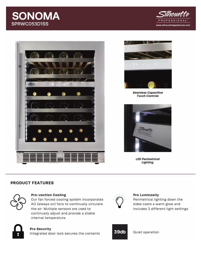 Page 1 de la notice Fiche technique Danby SPRWC053D1SS