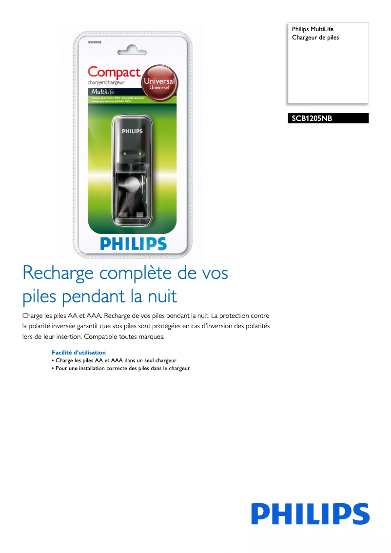 Page n°1 - Fiche technique Philips MultiLife SCB1205NB