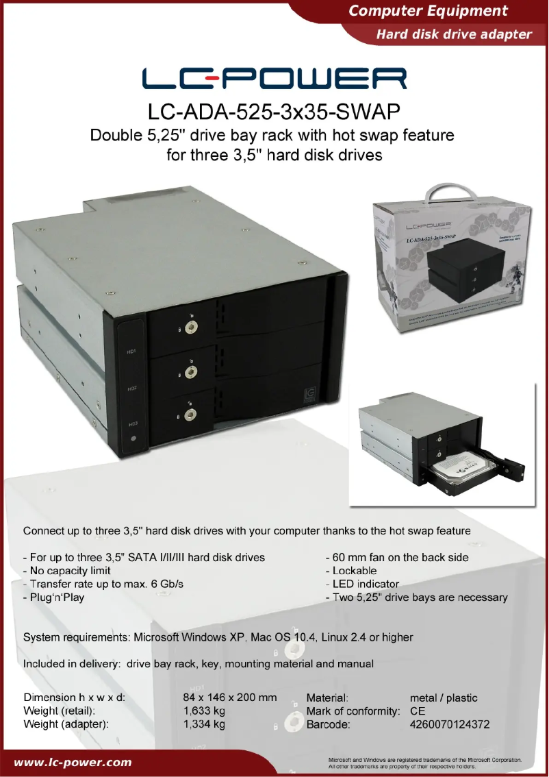 Page n°1 - Fiche technique LC-Power LC-ADA-525-3x35-SWAP