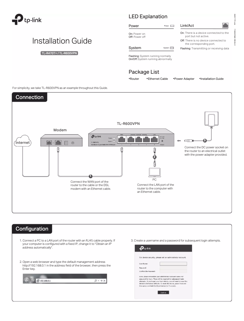 Page n°1 - Guide d'installation TP-Link TL-R470T+