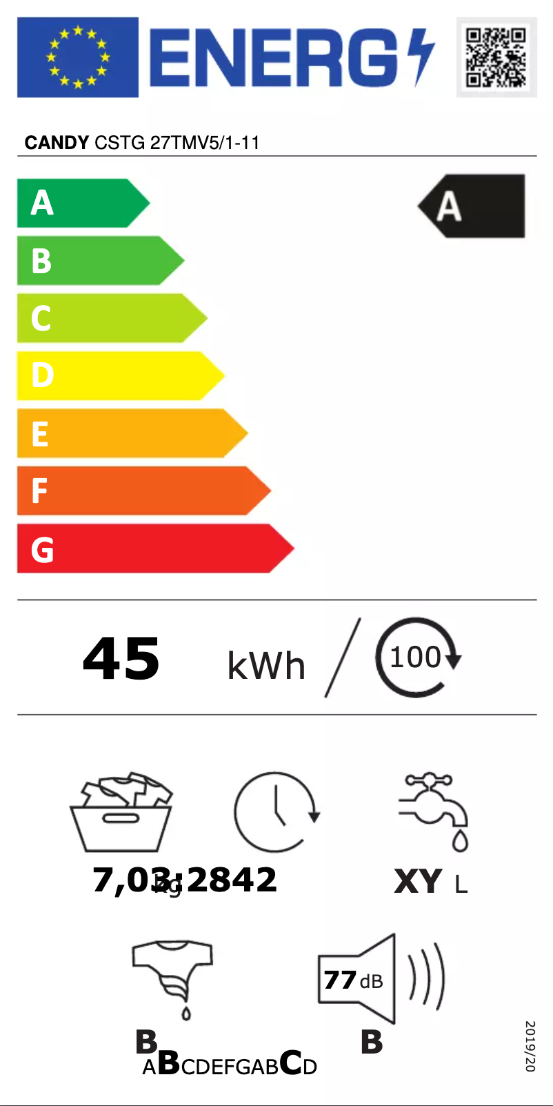 Page n°1 - Label énergétique Candy CSTG 27TMV5/1-11