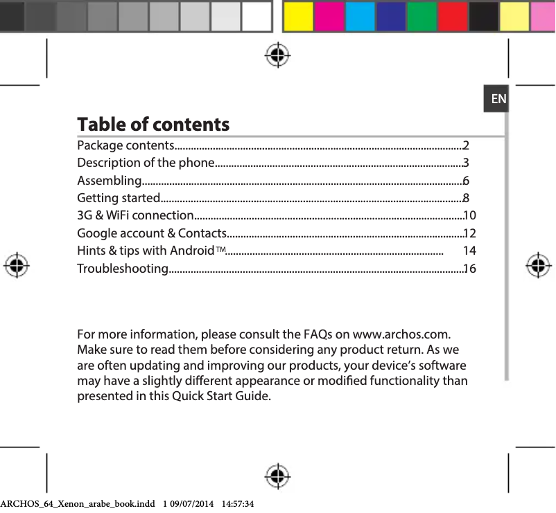 Page n°1 - Manuel utilisateur Archos 64 Xenon