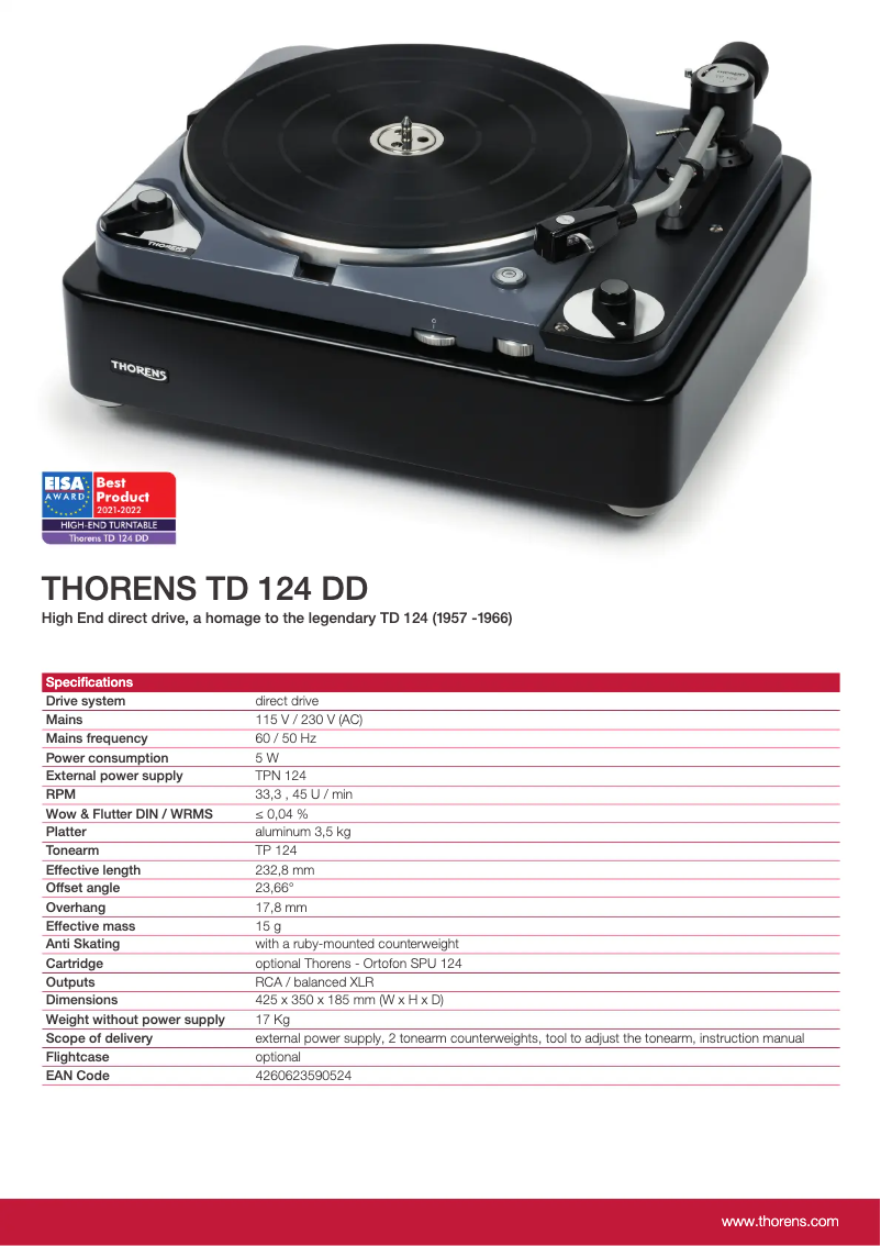 Page n°1 - Fiche technique Thorens TD 124 DD