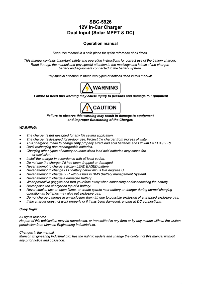 Page n°1 - Manuel utilisateur Manson SBC-5926