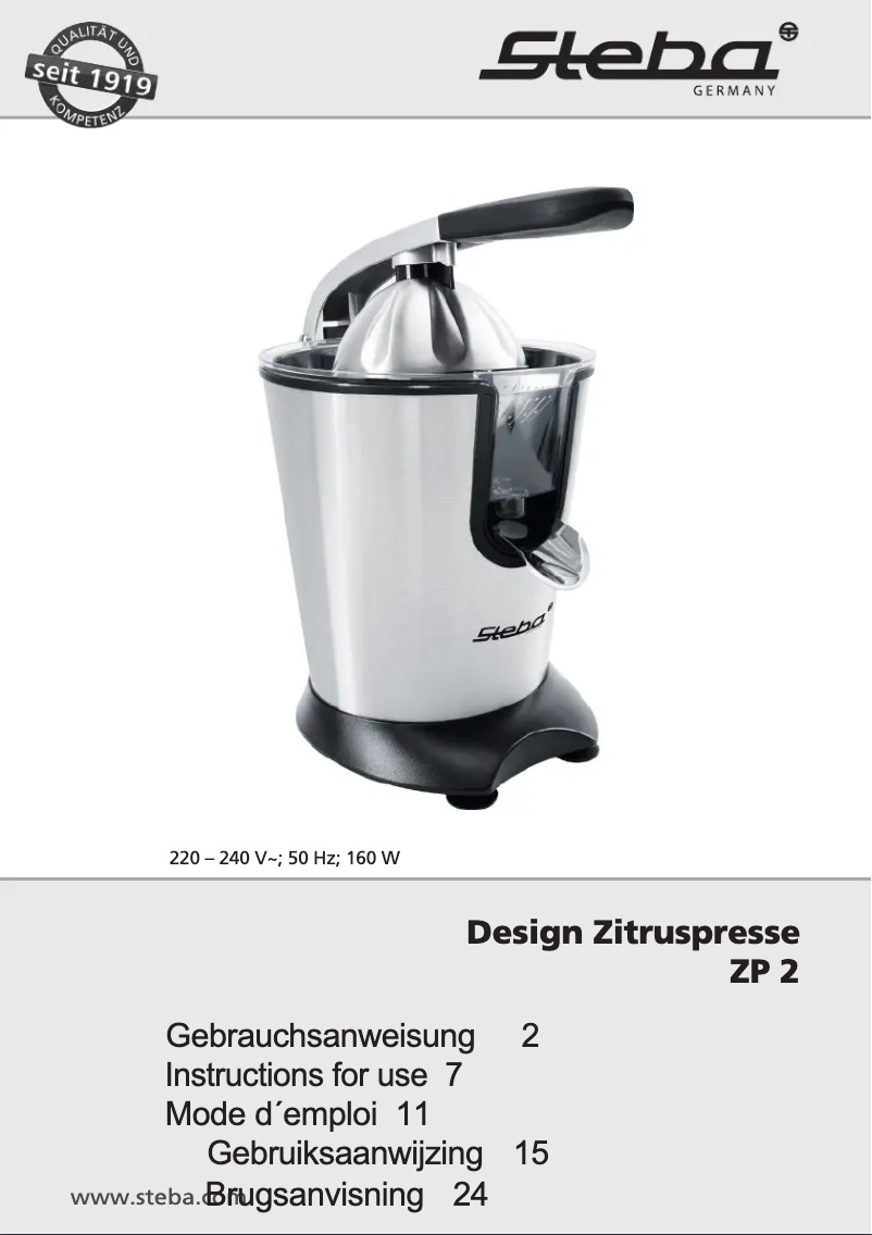 Page n°1 - Manuel utilisateur Steba ZP 2