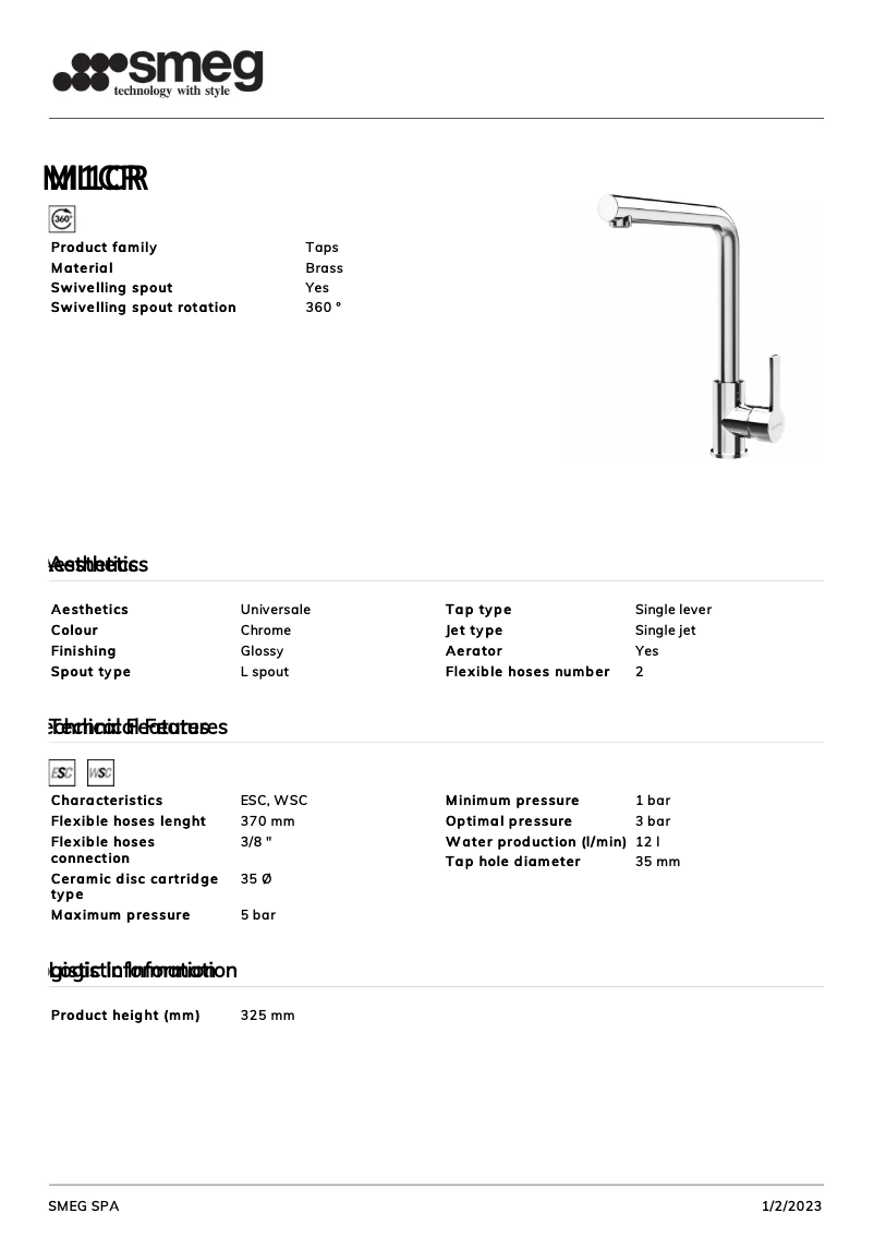 Page 1 de la notice Brochure Smeg MI1CR