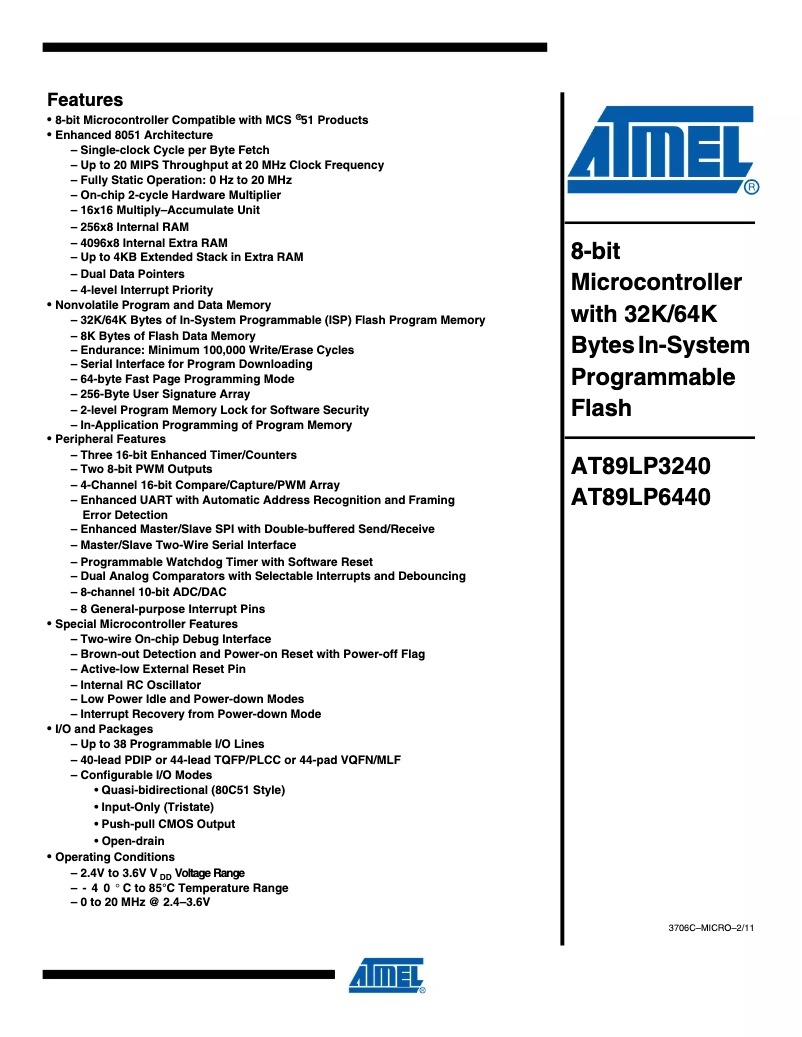 Page 1 de la notice Manuel utilisateur Microchip AT89LP3240