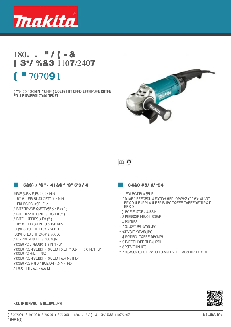 Page n°1 - Fiche technique Makita GA7070X1