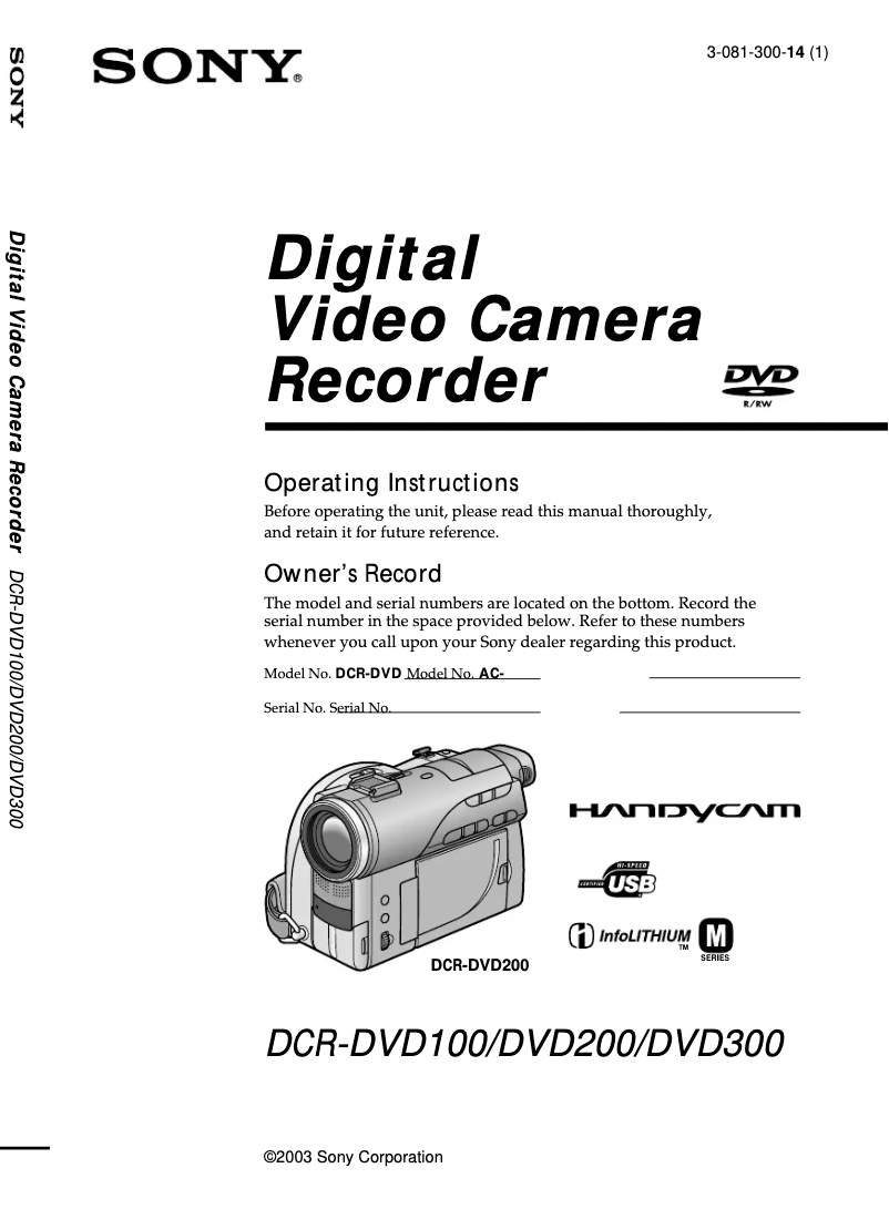 Page 1 de la notice Manuel utilisateur Sony Handycam DCR-DVD100