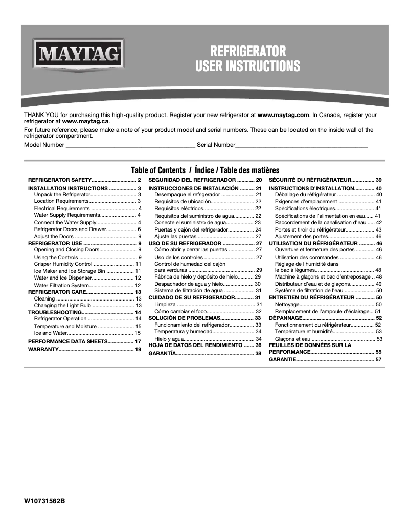 Página 1 del manual Manual de instrucciones Maytag MFI2269FRB