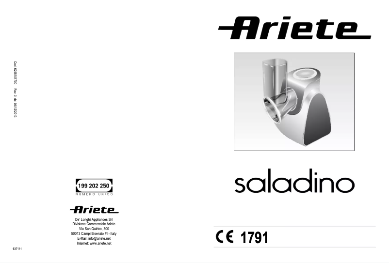 Page 1 de la notice Manuel utilisateur Ariete 1791