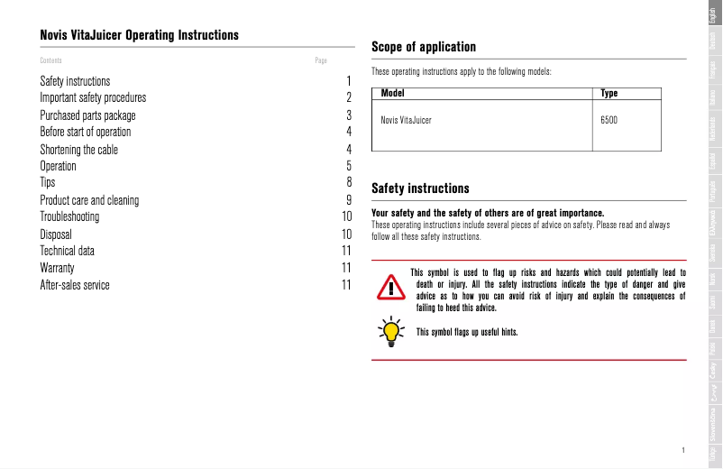 Page n°1 - Manuel utilisateur Novis VitaJuicer S1