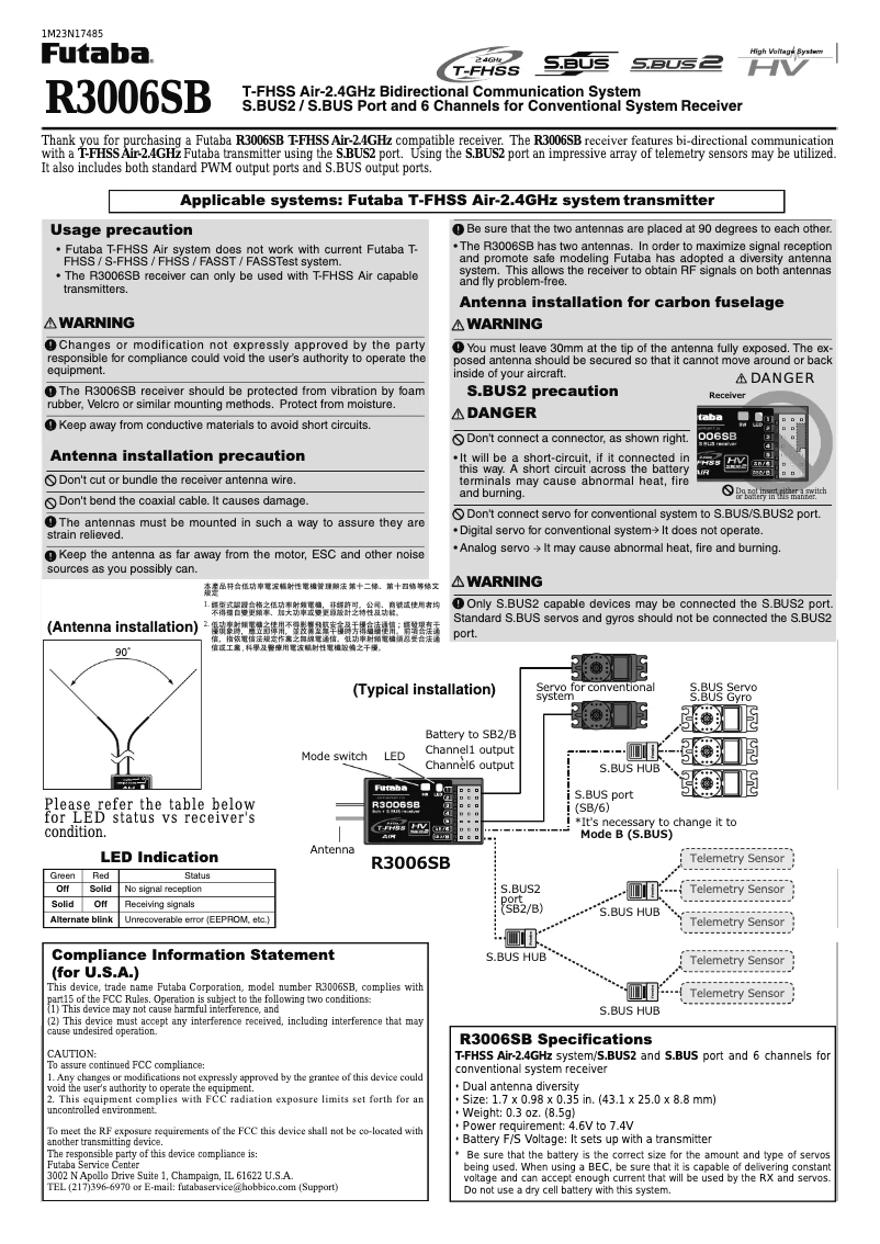 Page n°1 - Manuel utilisateur Futaba R3006SB