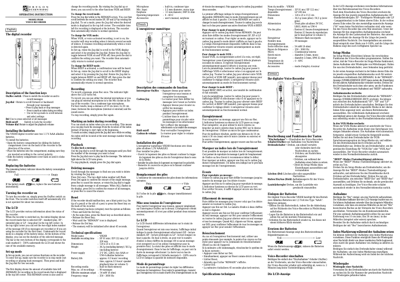 Page 1 de la notice Manuel utilisateur Oregon Scientific VR368