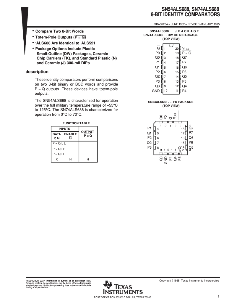 Page 1 de la notice Manuel utilisateur Texas Instruments SN74ALS688DW