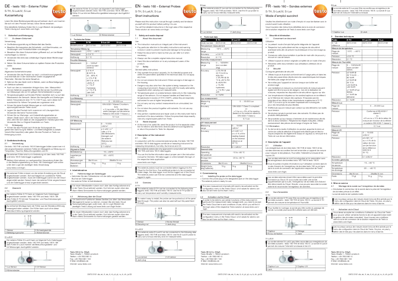 Page 1 de la notice Guide de démarrage rapide Testo 160