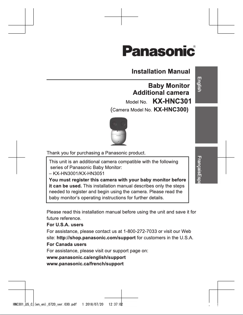 Page n°1 - Manuel utilisateur Panasonic KX-HNC301