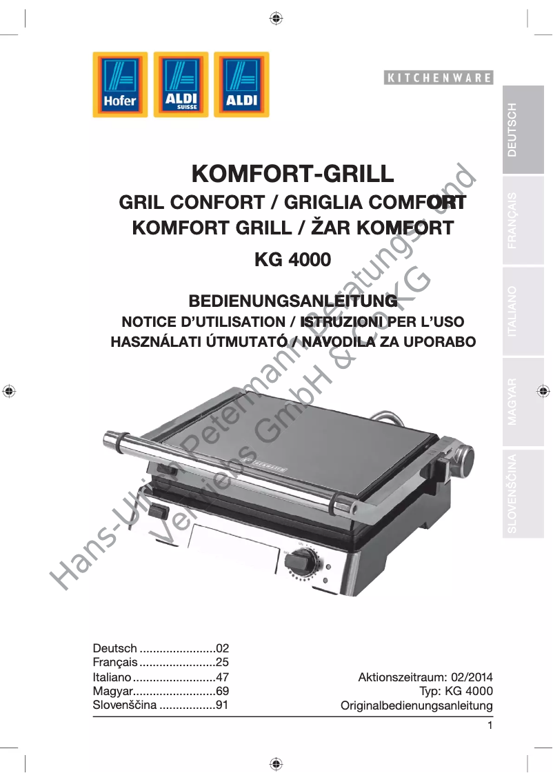 Page 1 de la notice Manuel utilisateur Kitchenware KG 4000