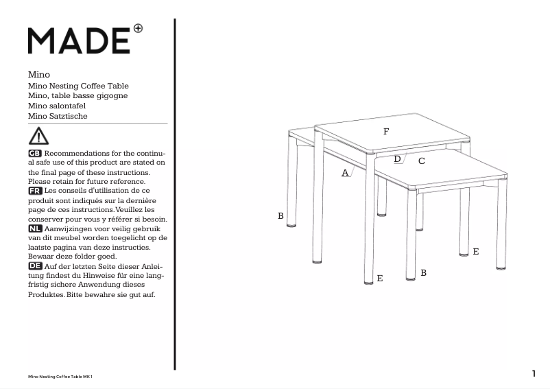 Page 1 de la notice Manuel utilisateur MADE Mino