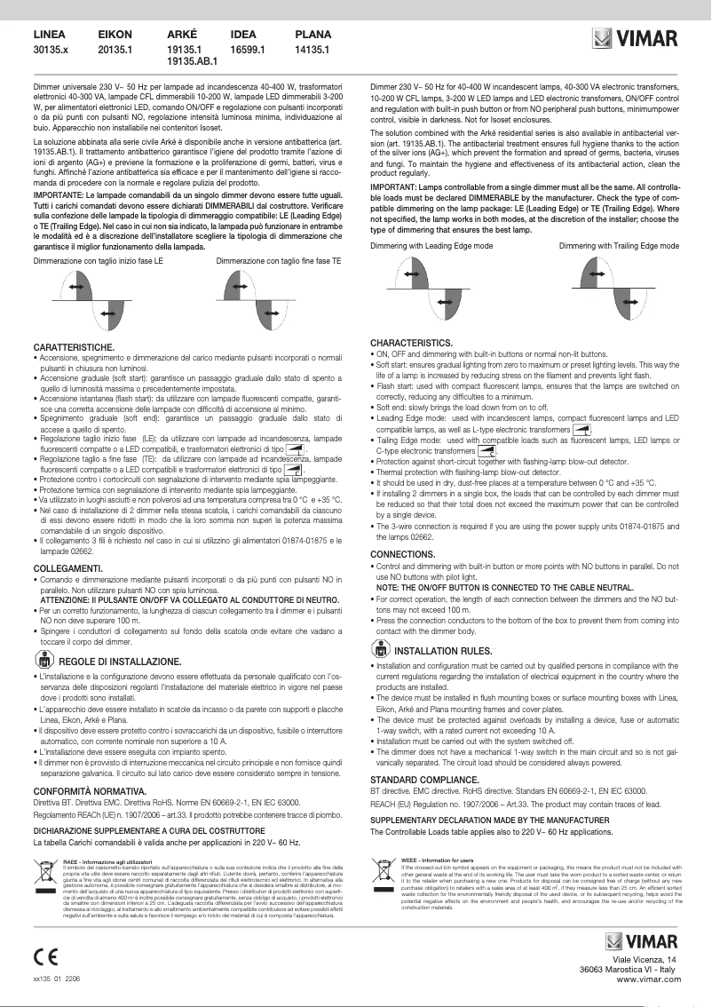 Page n°1 - Manuel utilisateur Vimar 30135.G