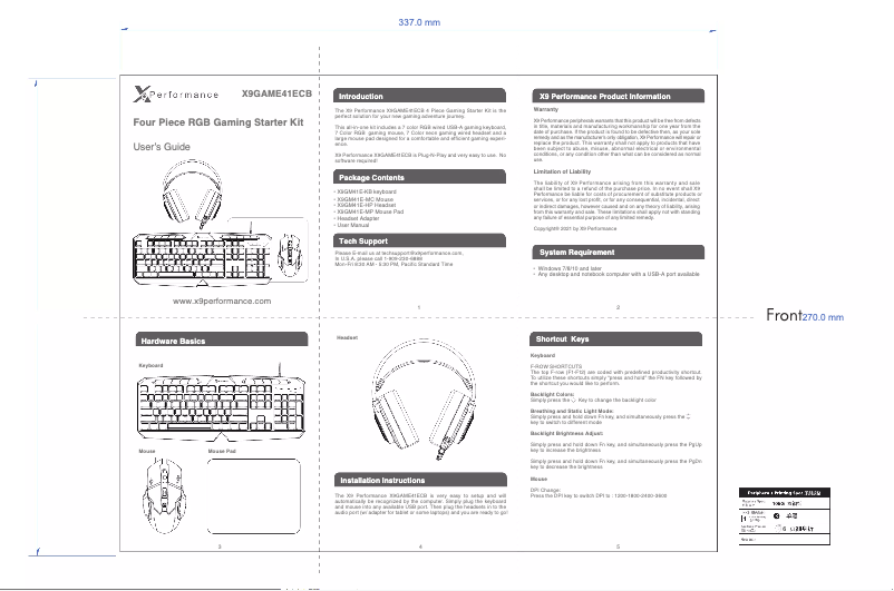 Page 1 de la notice Manuel utilisateur X9 Performance X9GAME41ECB