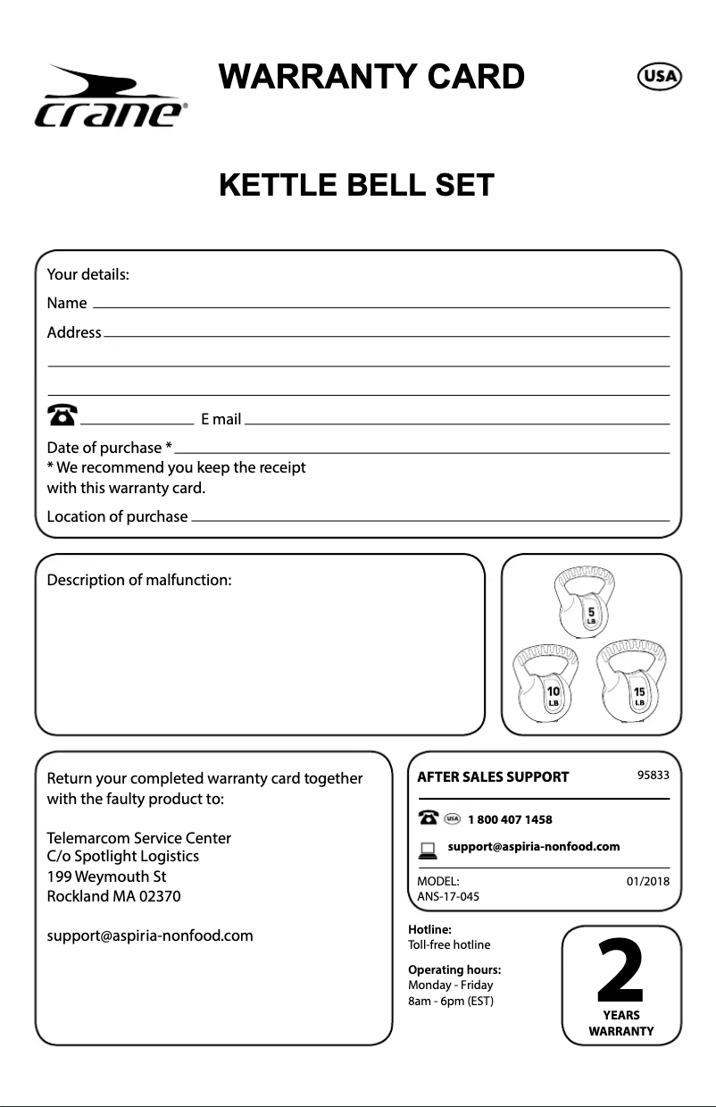 Image de la première page du manuel de l'appareil Kettle Bell Set ANS-17-045