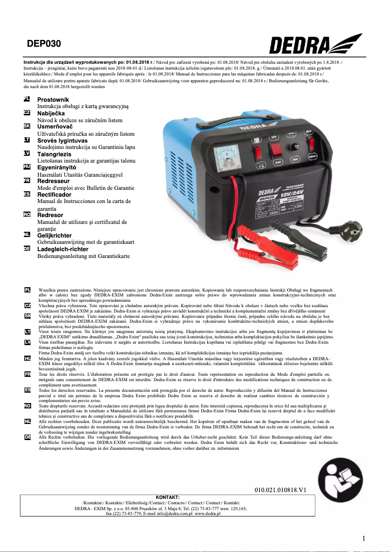 Page 1 de la notice Manuel utilisateur DEDRA DEP030