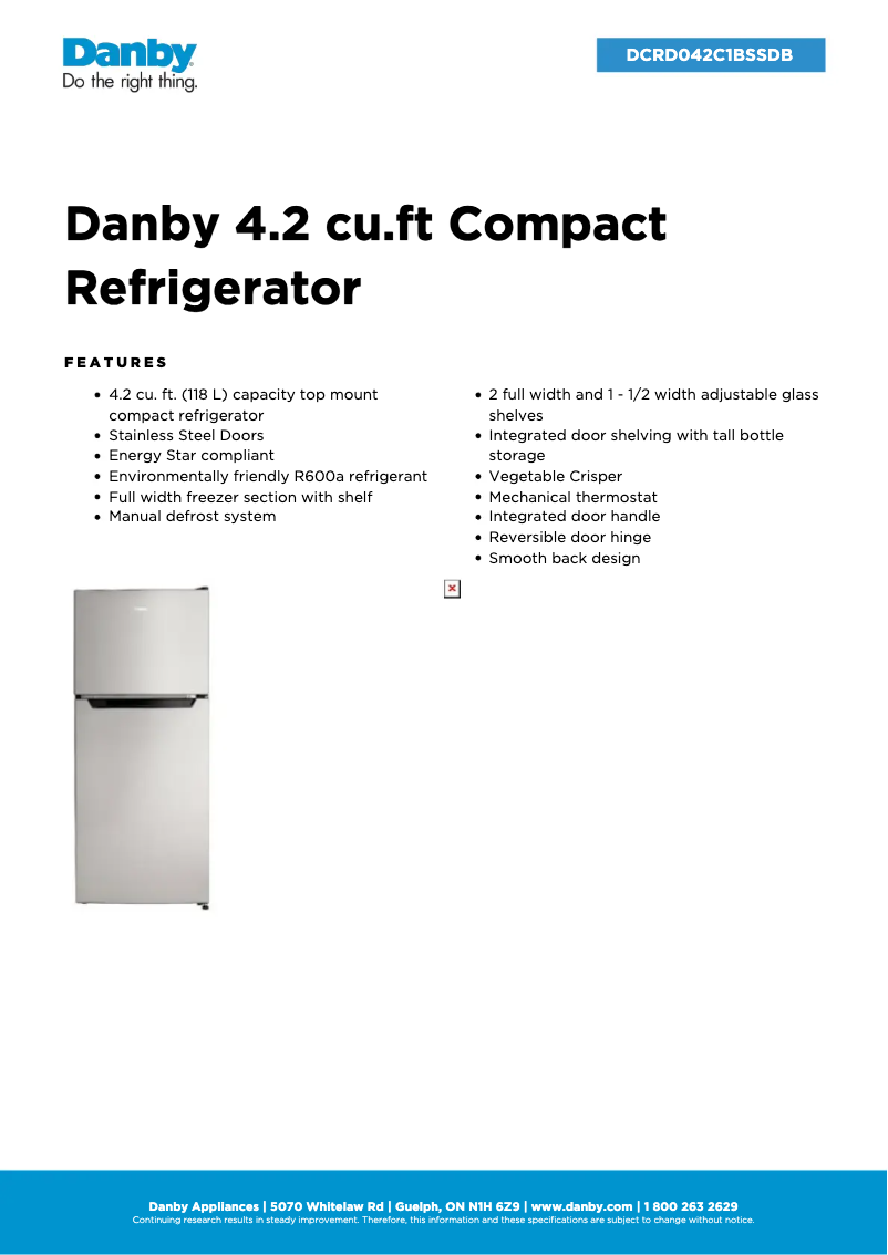 Page n°1 - Fiche technique Danby DCRD042C1BSSDB