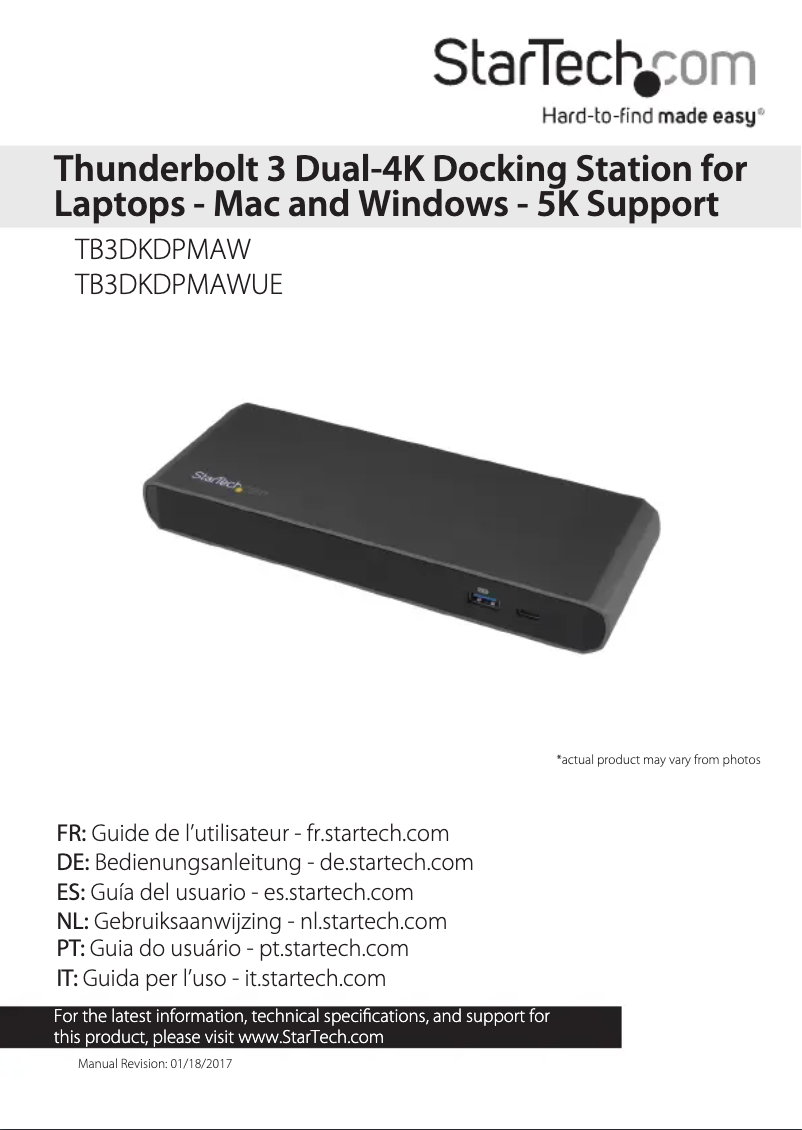 Page 1 de la notice Manuel utilisateur StarTech.com TB3DKDPMAWUE