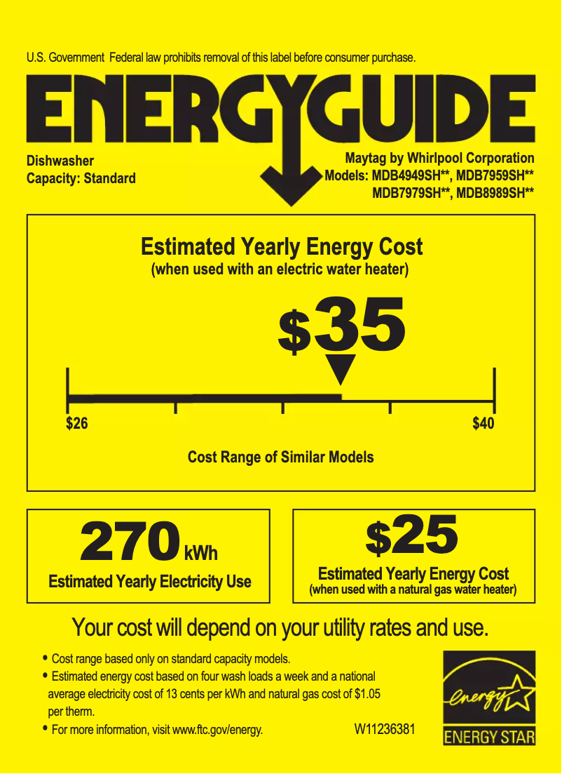 Page 1 de la notice Label énergétique Maytag MDB4949SHB