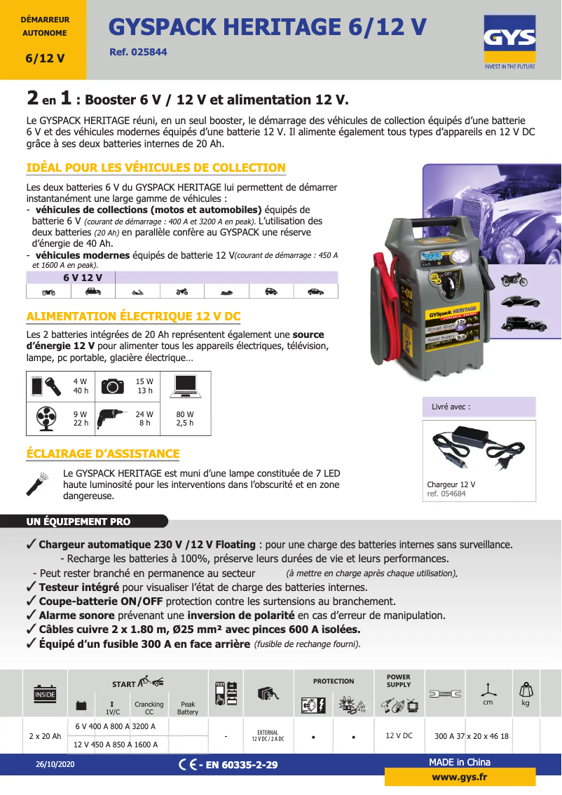 Page n°1 - Fiche technique GYS Gyspack Heritage