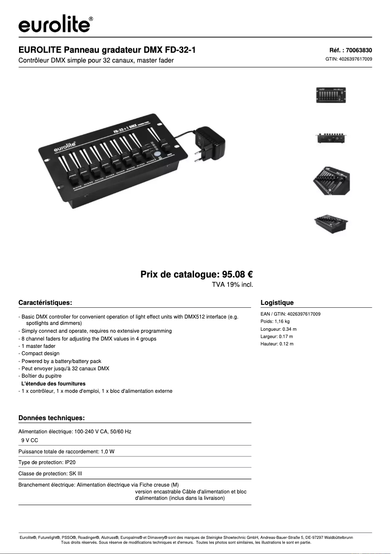 Page 1 de la notice Fiche technique Eurolite FD-32+1