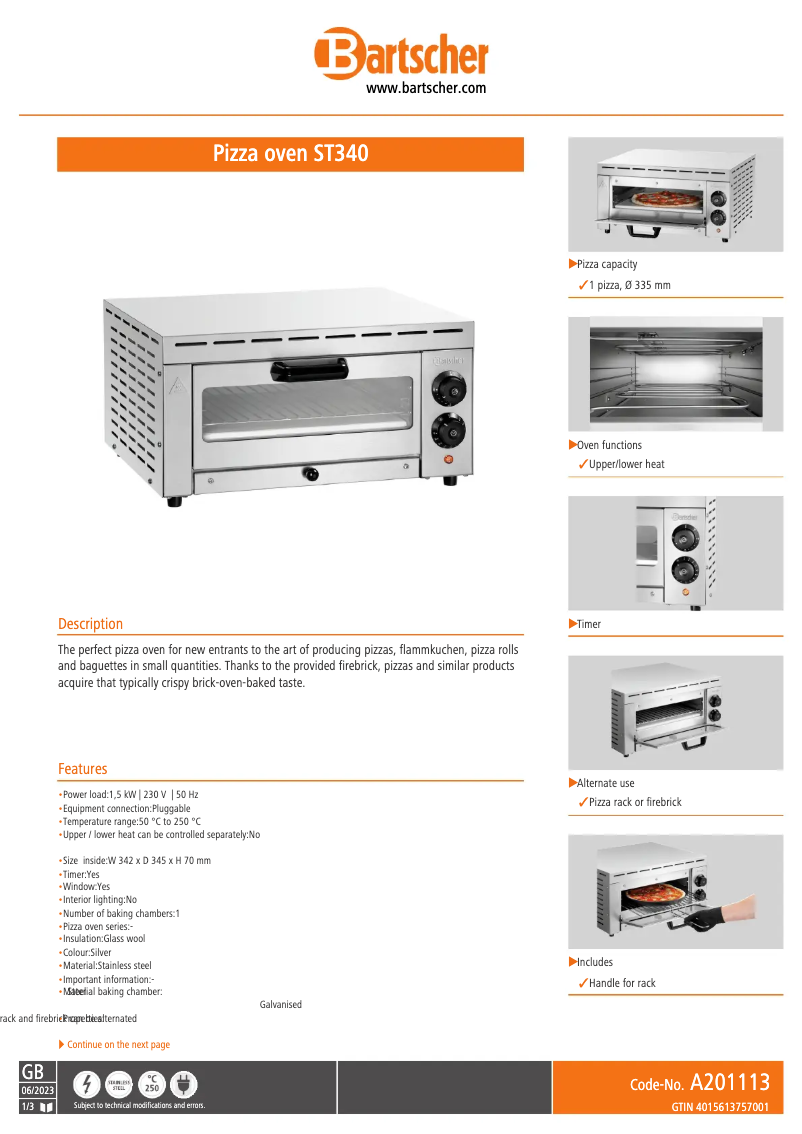 Page n°1 - Fiche technique Bartscher ST340