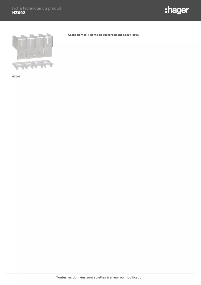 Page n°1 - Fiche technique Hager HZ092